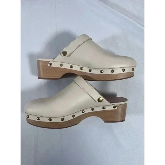 J.Crew Clogs Womens Size 10 Convertible Leather Ivory Heel Strap Chunky Studded - Picture 1 of 11